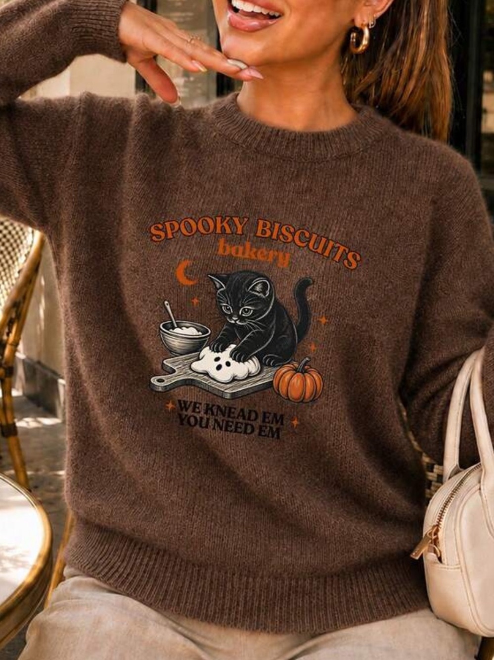 Coffee Brown 'Spooky Biscuits' Graphic Sweater